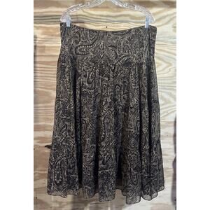 Lauren Ralph Lauren Brown Paisley Tiered Ruffle Flowy Silk Midi Skirt XL Peasant
